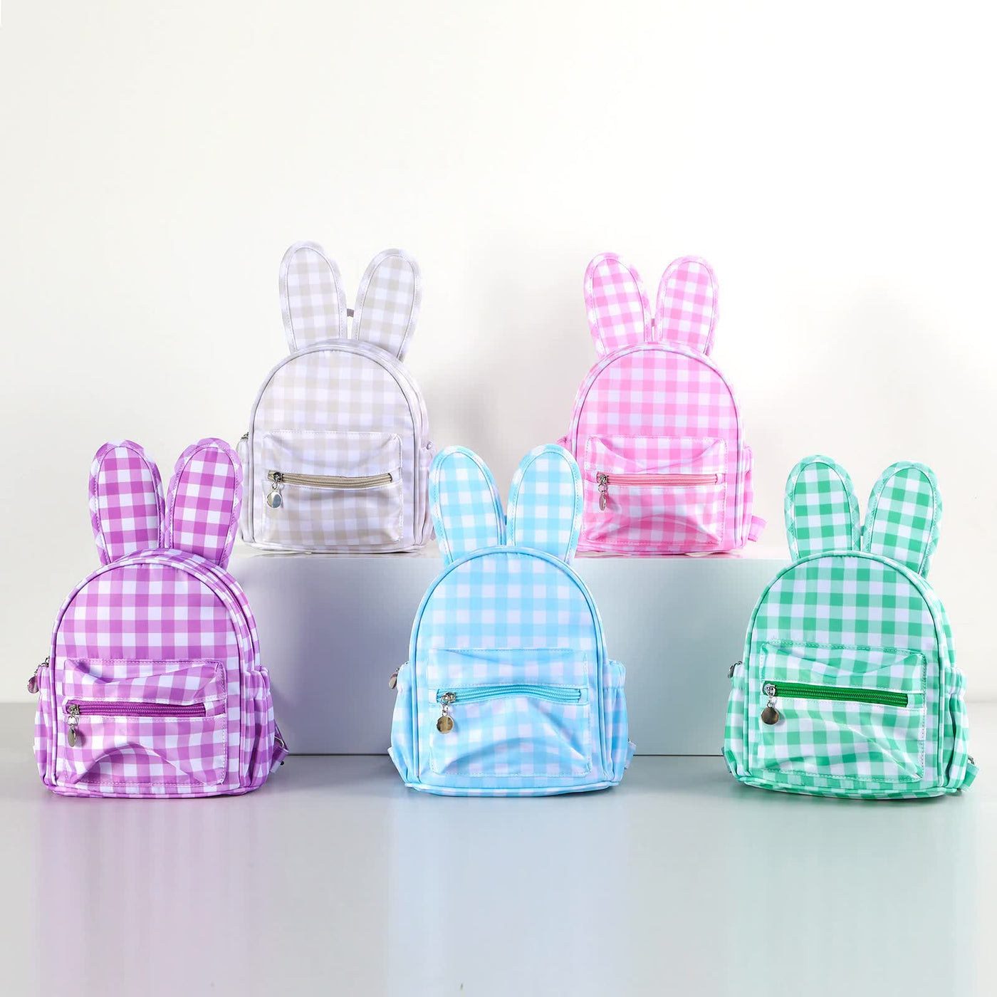 Green Kids Bunny Ear Gingham Backpack