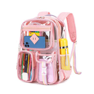 Pink Clear Transparent Backpack - Stylish PVC School Bag with Multiple Pockets