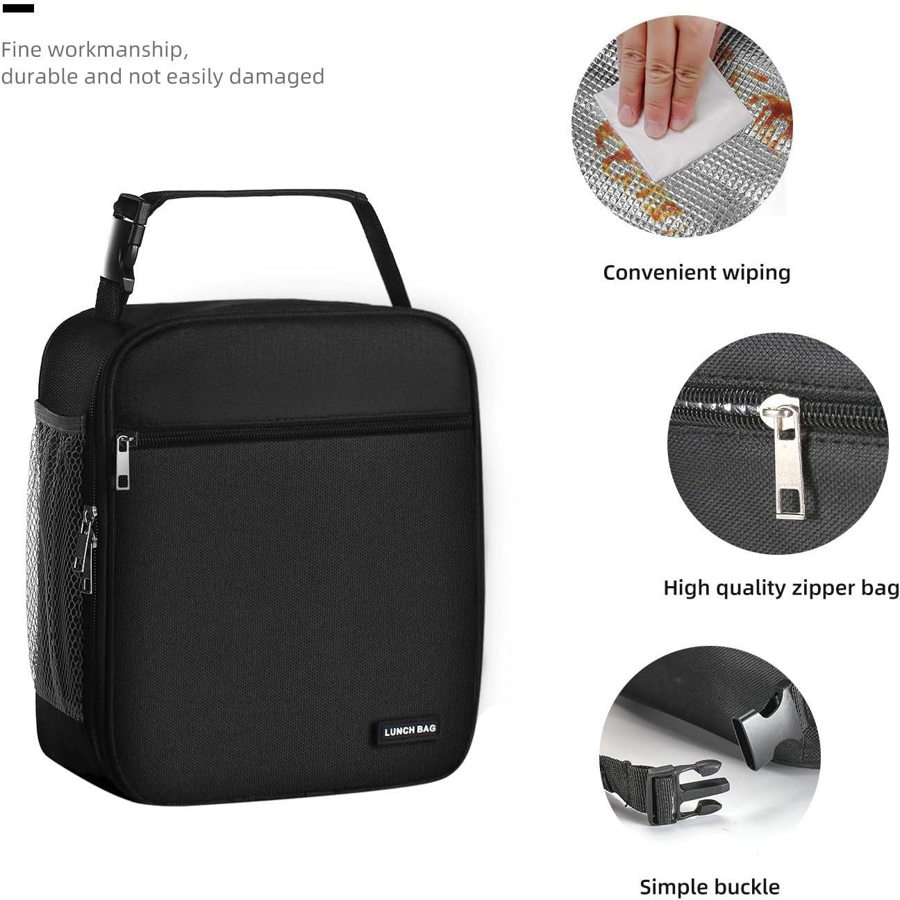 Black Set of 2 Handheld Insulated Lunch Bags for Food Storage