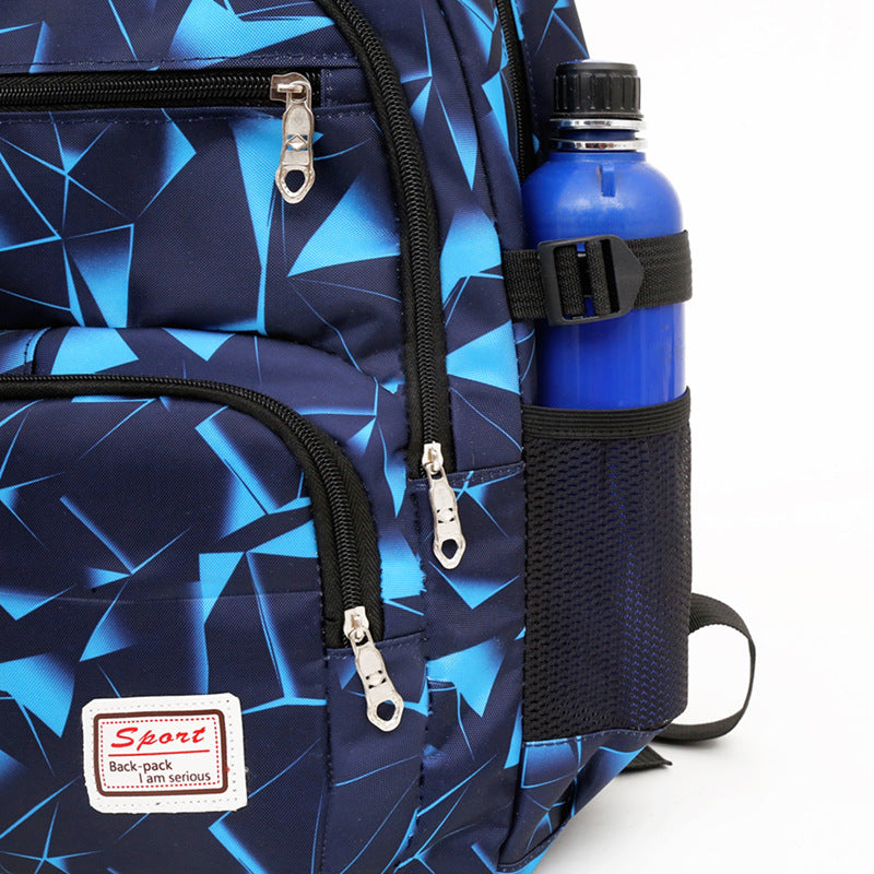 Blue Stylish 3-Piece Backpack Set with Unique Geometric Design