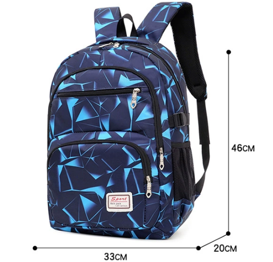 Blue Stylish 3-Piece Backpack Set with Unique Geometric Design