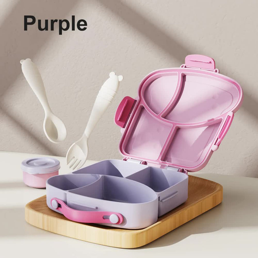 Purple Kids Bento Box with Dividers, Microwave Safe, Leak-Proof Lunch Box with Fork & Spoon - Eco-Friendly PP Plastic, Colorful, Leakproof Food Storage