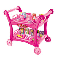 Pink Children's Pretend Play Kitchen Cart Set with Toys - Roleplay Cooking Set with Accessories - Educational Toy for Kids