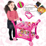 Pink Children's Pretend Play Kitchen Cart Set with Toys - Roleplay Cooking Set with Accessories - Educational Toy for Kids