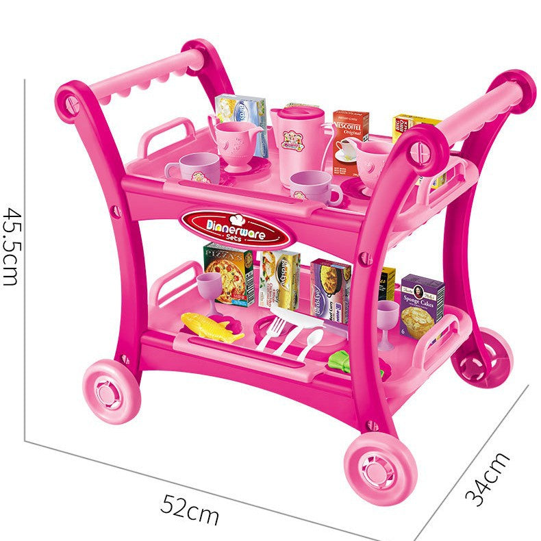 Pink Children's Pretend Play Kitchen Cart Set with Toys - Roleplay Cooking Set with Accessories - Educational Toy for Kids