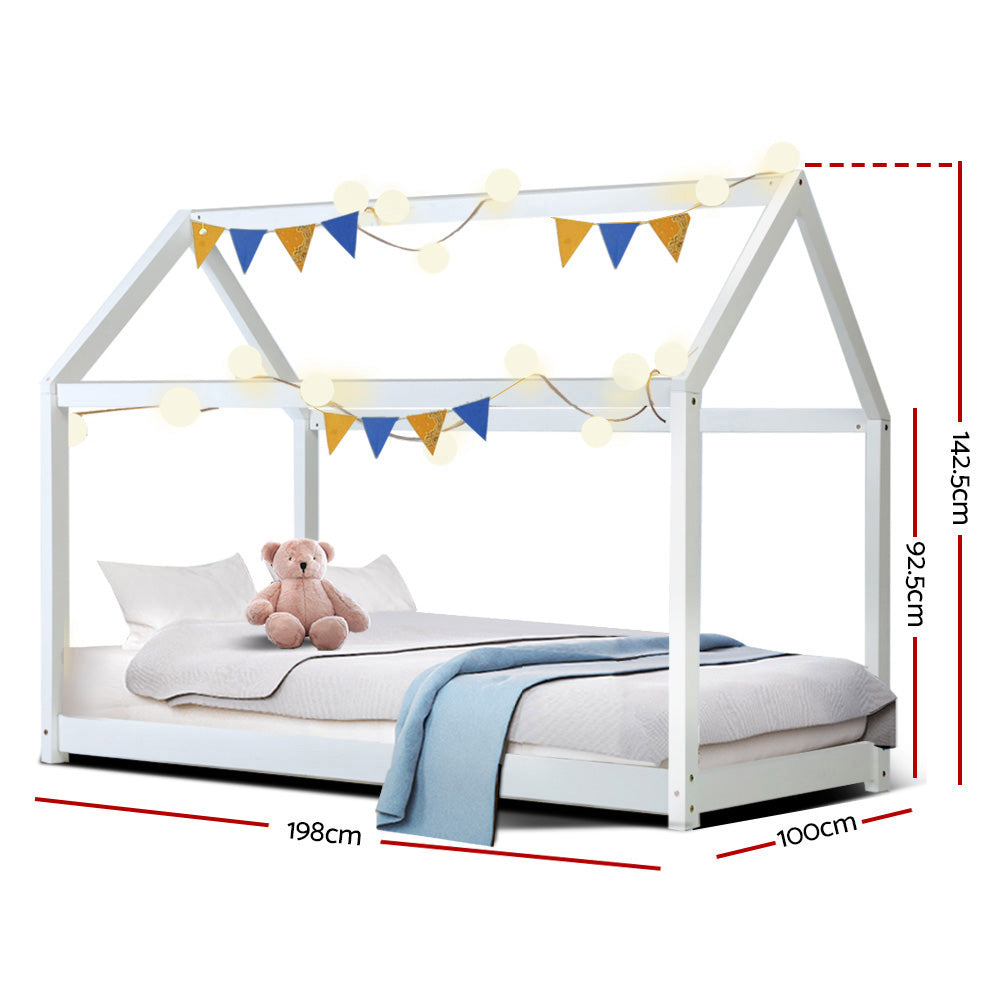 Bed Frame Wooden Kids House Frame White