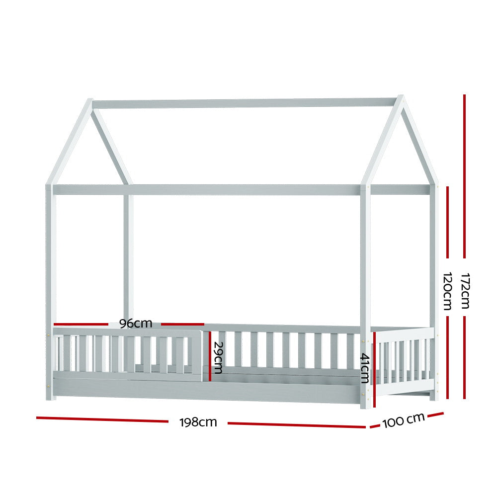 Bed Frame Wooden Kids House Frame Grey ROCK