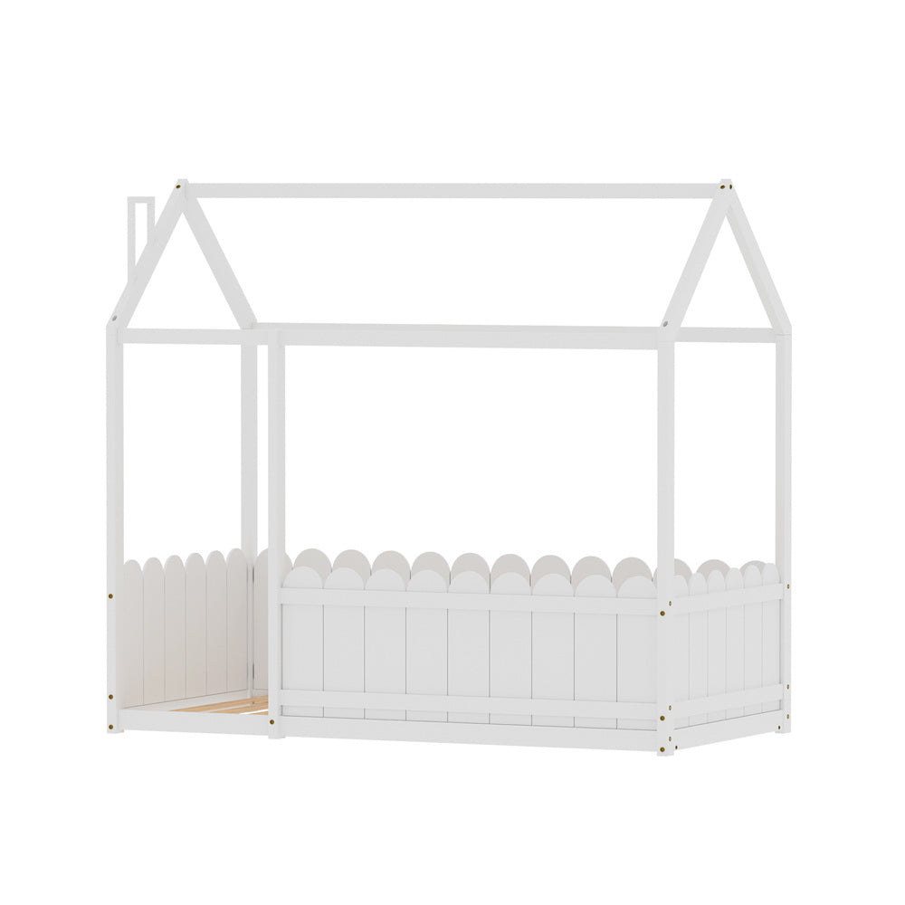 Bed Frame Wooden Kids House Single Frame White