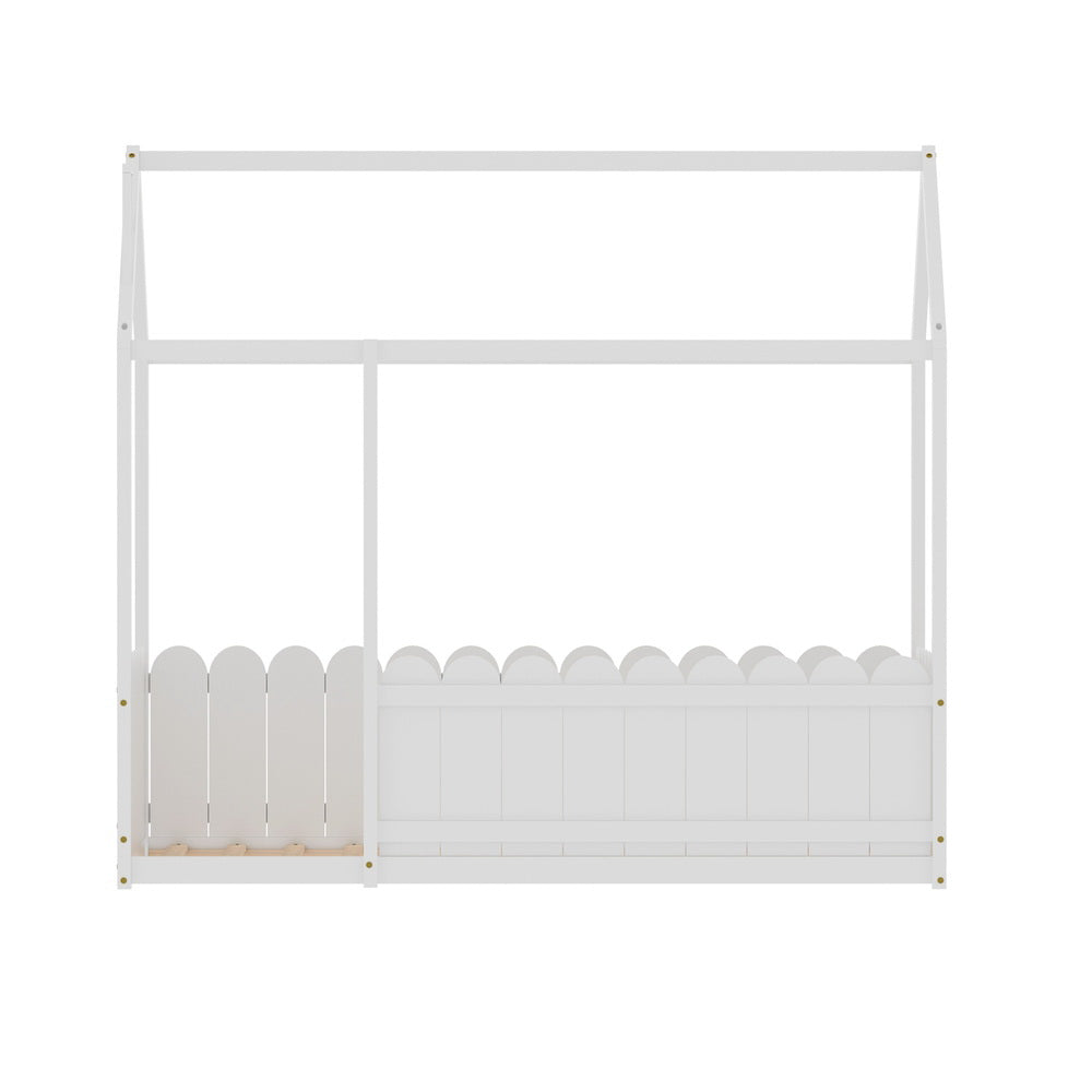 Bed Frame Wooden Kids House Single Frame White