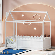 Bed Frame Wooden Kids House Single Frame White