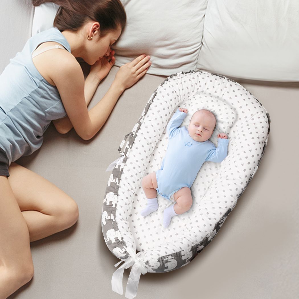 Baby Nest Bed Lounger Sleeping Portable Pillow Newborn Bassinet Crib Grey - SM Everyday Living