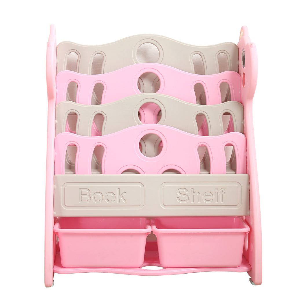 Kids Bookshelf Bookcase Magazine Rack Organiser Pink