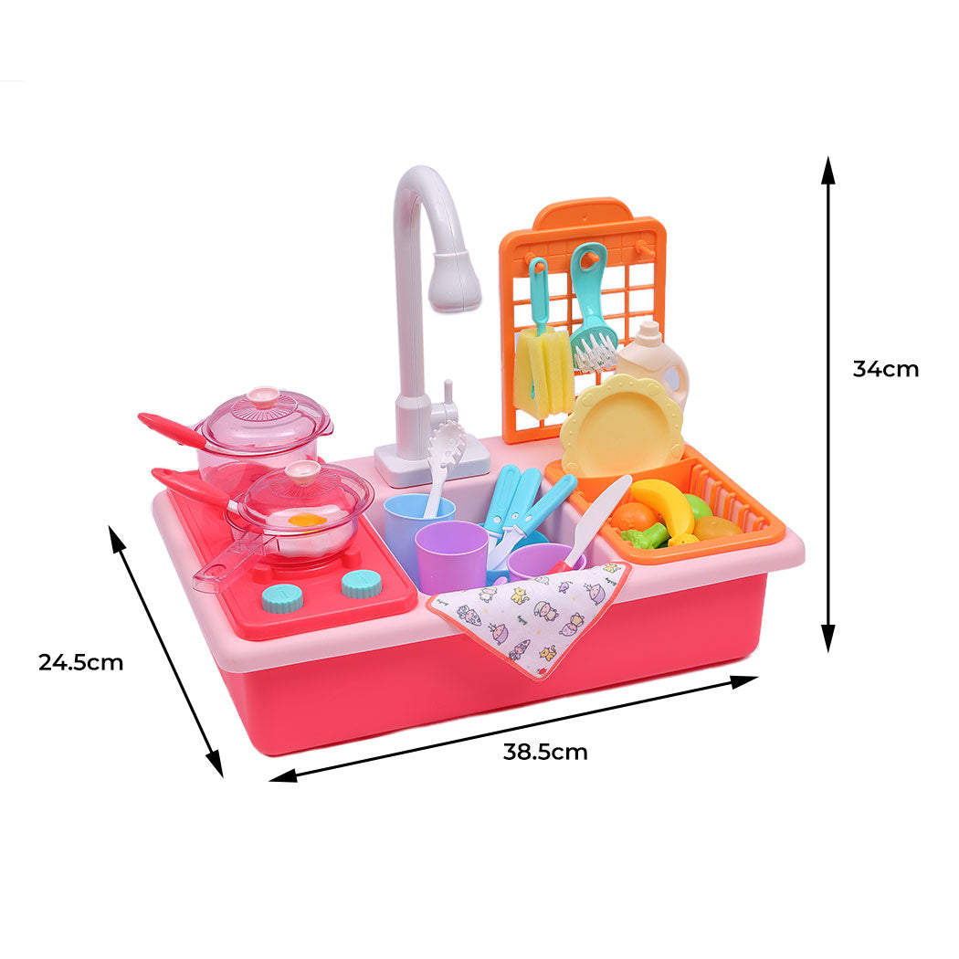 35x Kids Kitchen Play Set Dishwasher Sink Dishes Toys Cookware Pretend Play Pink