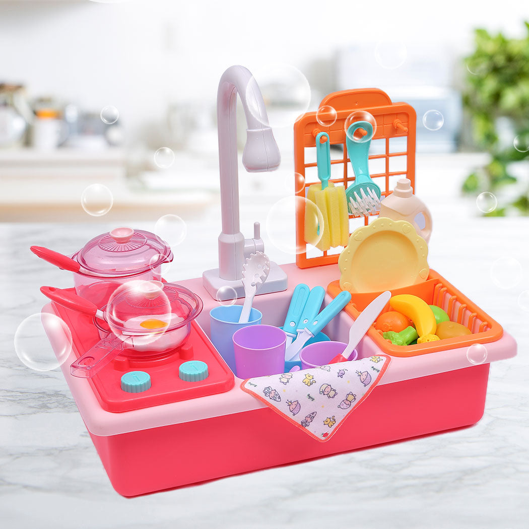 35x Kids Kitchen Play Set Dishwasher Sink Dishes Toys Cookware Pretend Play Pink