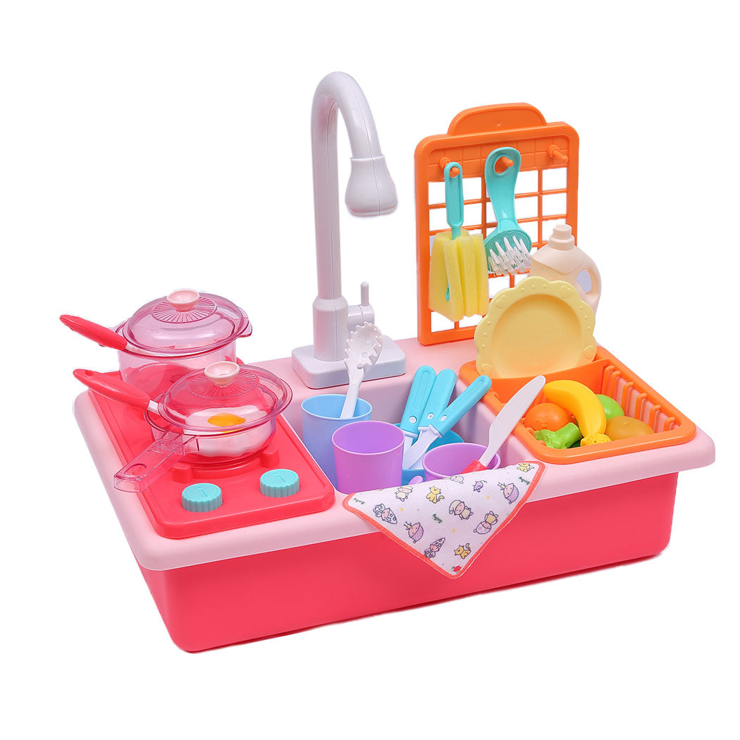 35x Kids Kitchen Play Set Dishwasher Sink Dishes Toys Cookware Pretend Play Pink