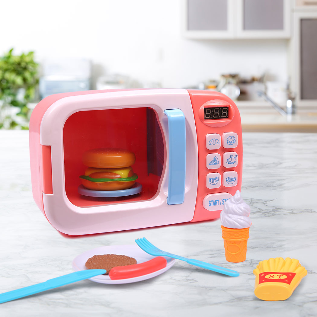 32x Kids Kitchen Play Set Electric Microwave Oven Pretend Play Toys Cooking Pink