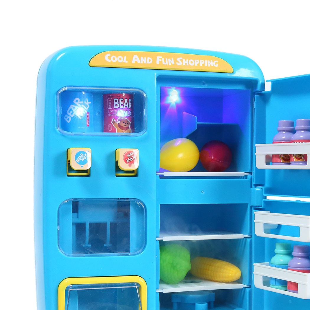 Kids Play Set 2 IN 1 Refrigerator Vending Machine Kitchen Pretend Play Toys Blue