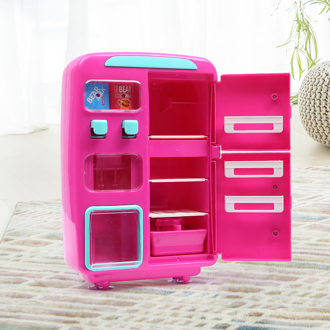 Kids Play Set 2 IN 1 Refrigerator Vending Machine Kitchen Pretend Play Toys Pink