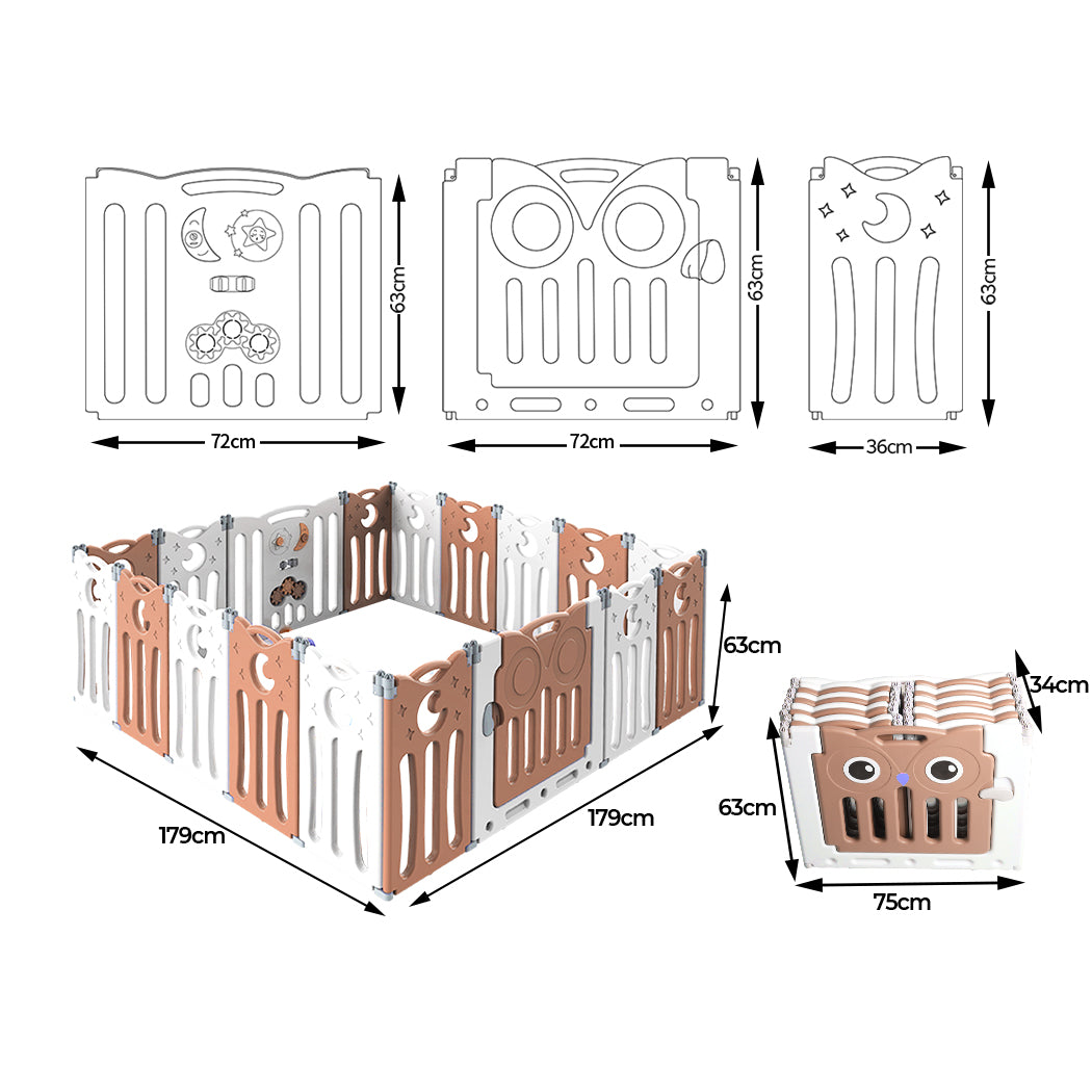 Kids Baby Playpen Foldable Child Safety Gate Toddler Fence 18 Panels Pink