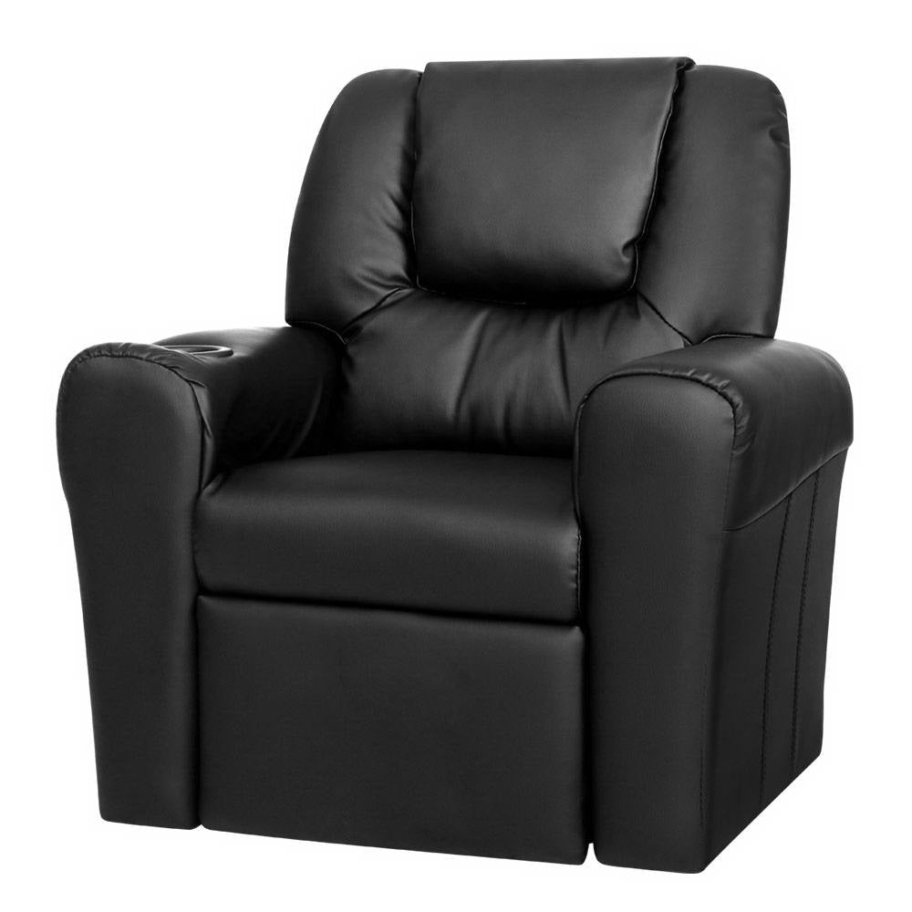 Kids Recliner Chair PU Leather Black