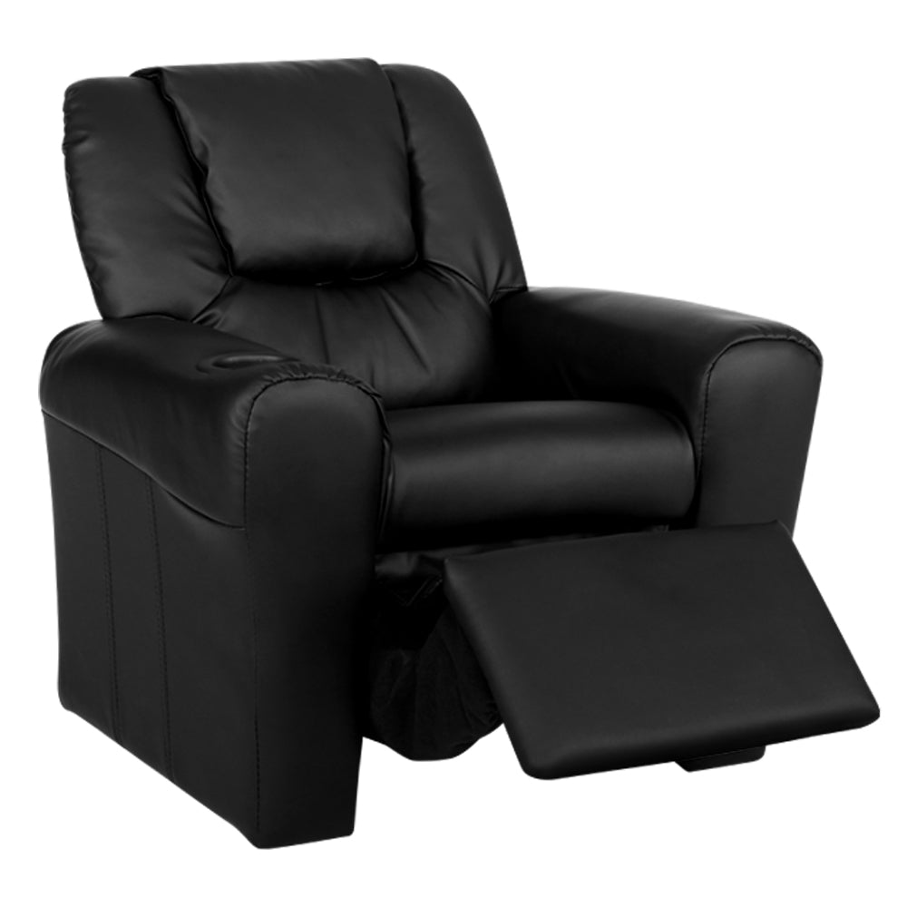 Kids Recliner Chair PU Leather Black