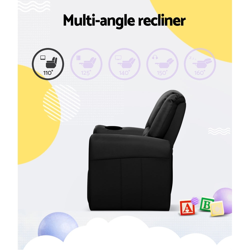 Kids Recliner Chair PU Leather Black