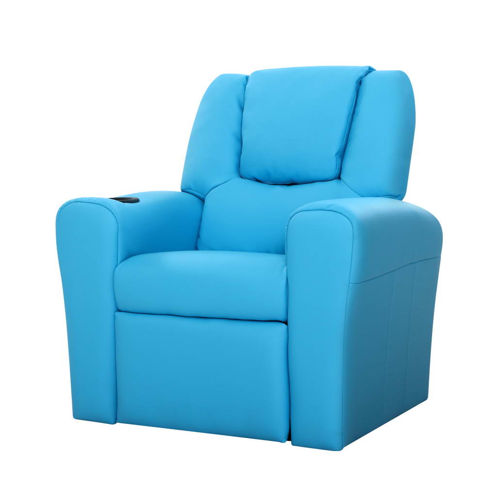 Kids Recliner Chair Blue PU Leather Sofa Lounge Couch Children Armchair