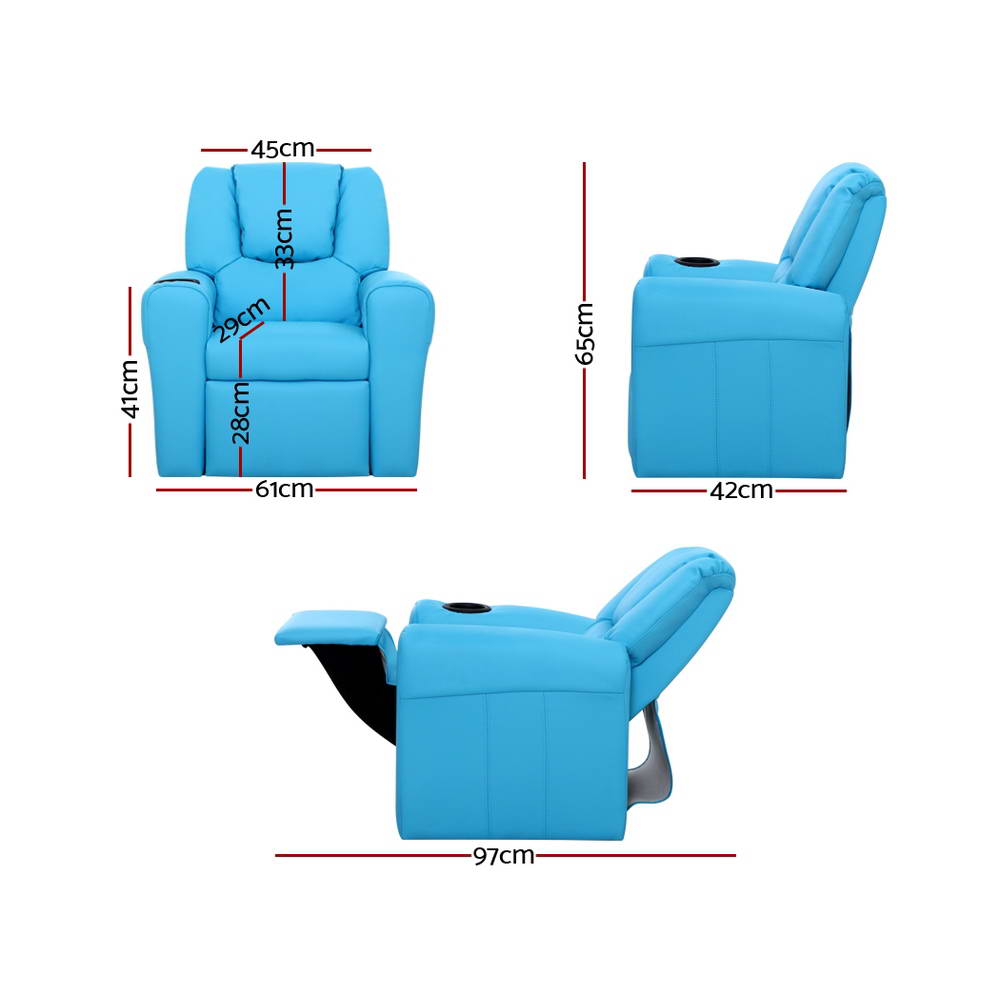 Kids Recliner Chair PU Leather Blue