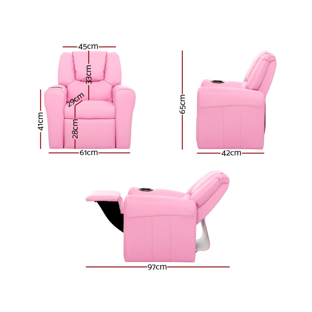 Kids Recliner Chair PU Leather Pink