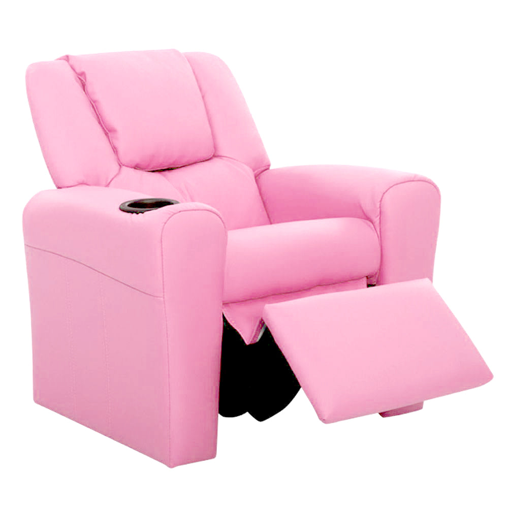 Kids Recliner Chair PU Leather Pink