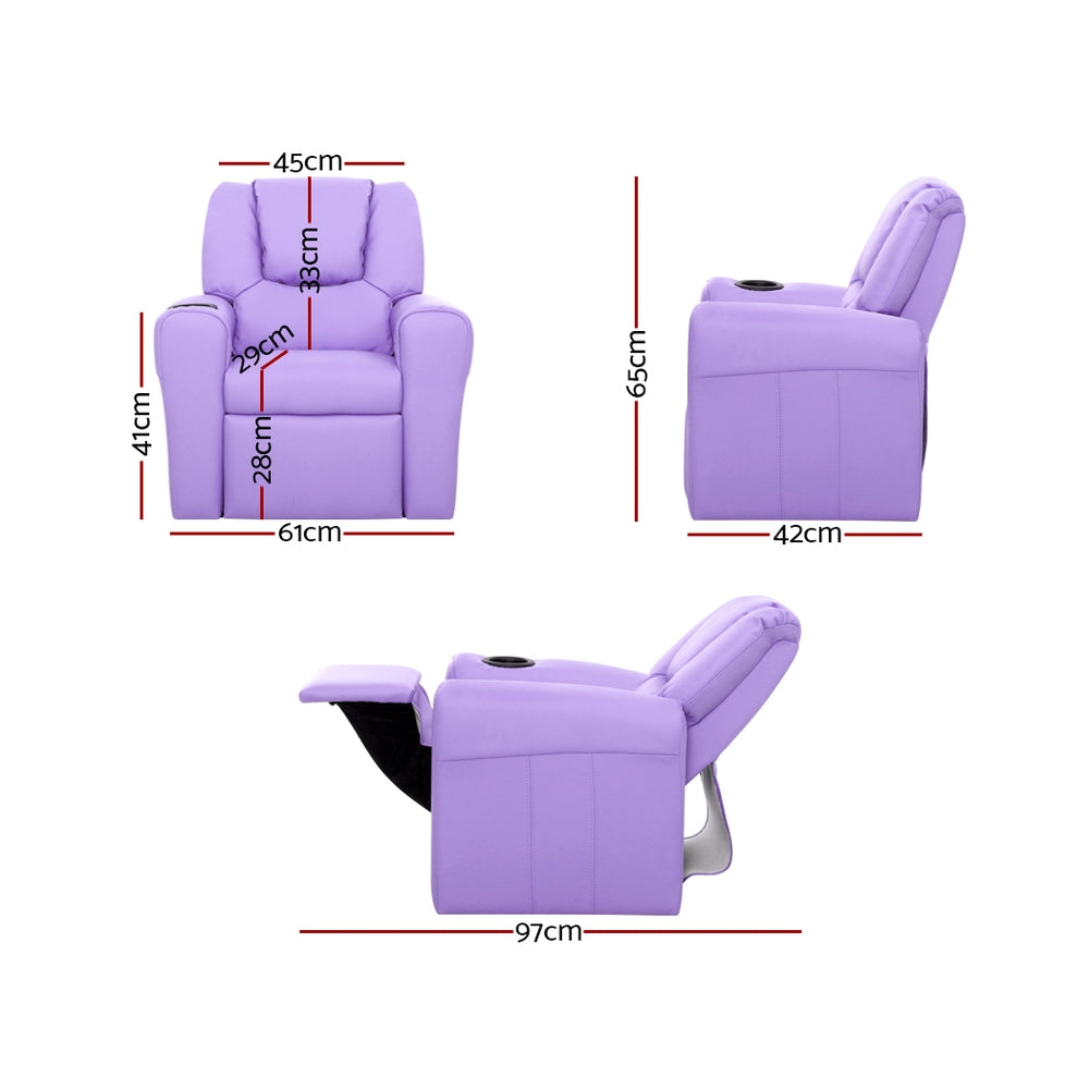 Kids Recliner Chair PU Leather Purple