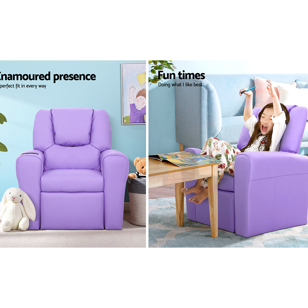 Kids Recliner Chair PU Leather Purple