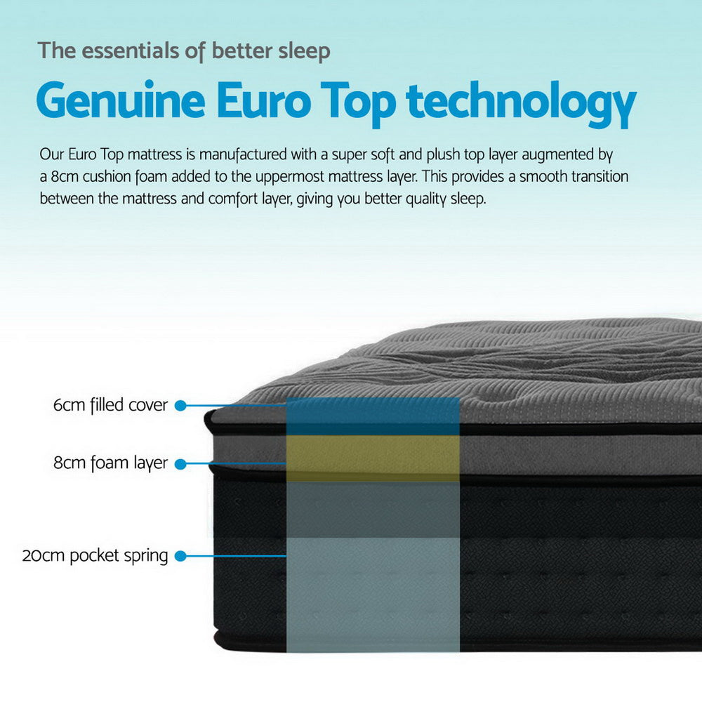 Bedding Alanya Euro Top Pocket Spring Mattress 34cm Thick King Single