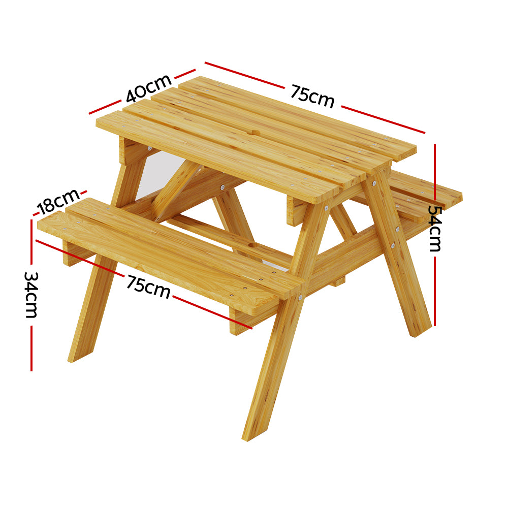 Kids Outdoor Table and Chairs Picnic Bench Seat Children Wooden Indoor