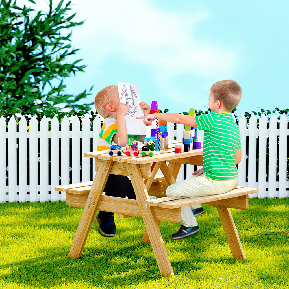 Kids Outdoor Table and Chairs Picnic Bench Seat Children Wooden Indoor