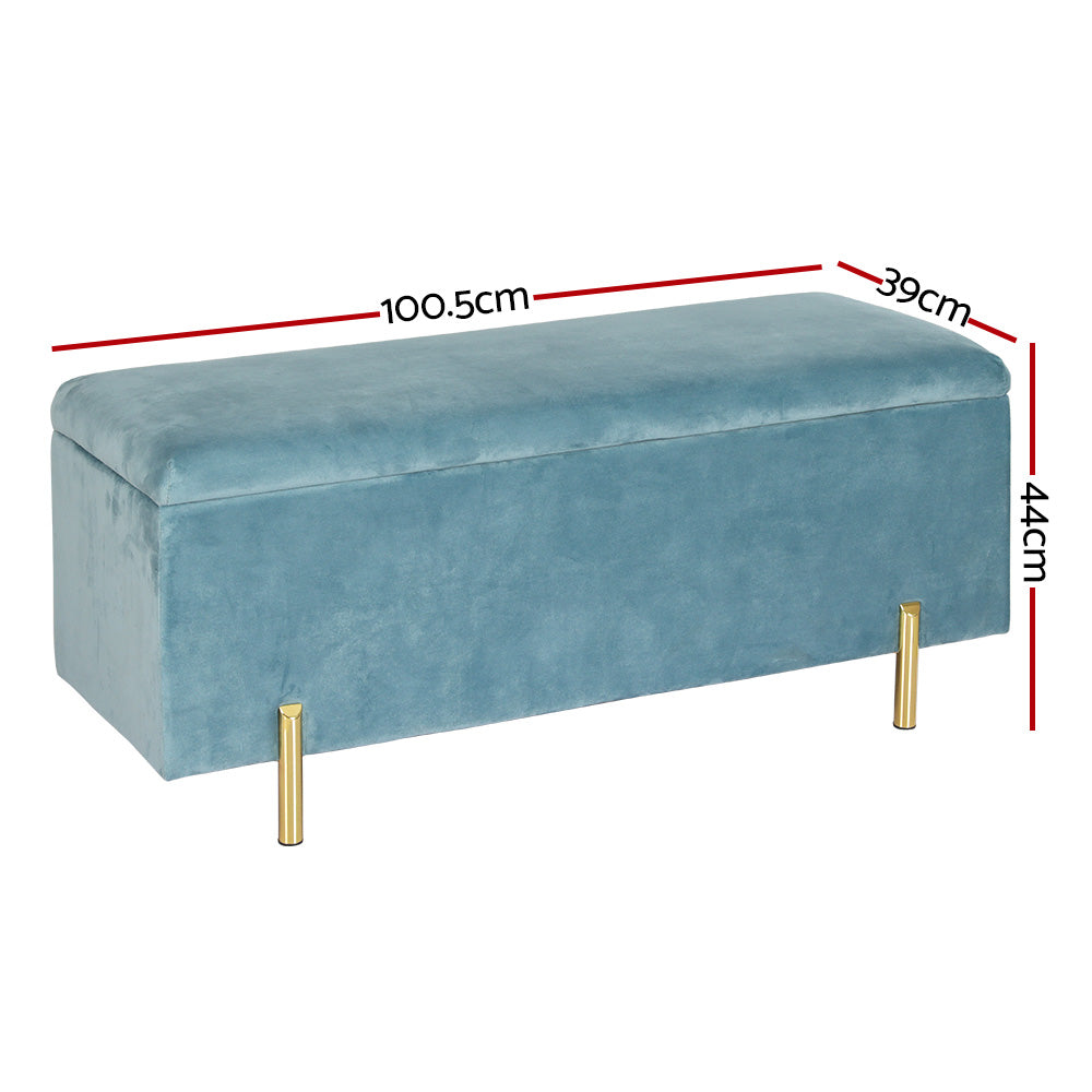 Storage Ottoman Blanket Box Velvet Chest Toy Foot Stool Couch Bed Blue