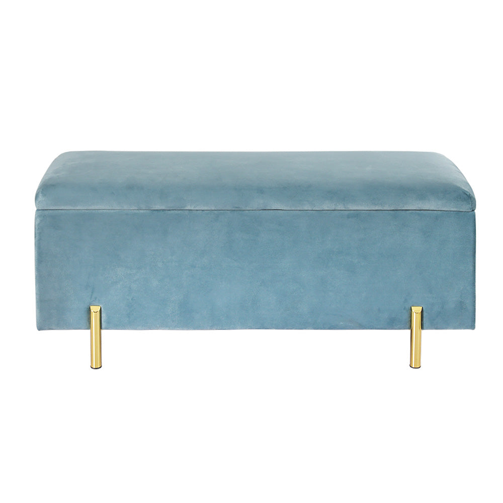 Storage Ottoman Blanket Box Velvet Chest Toy Foot Stool Couch Bed Blue