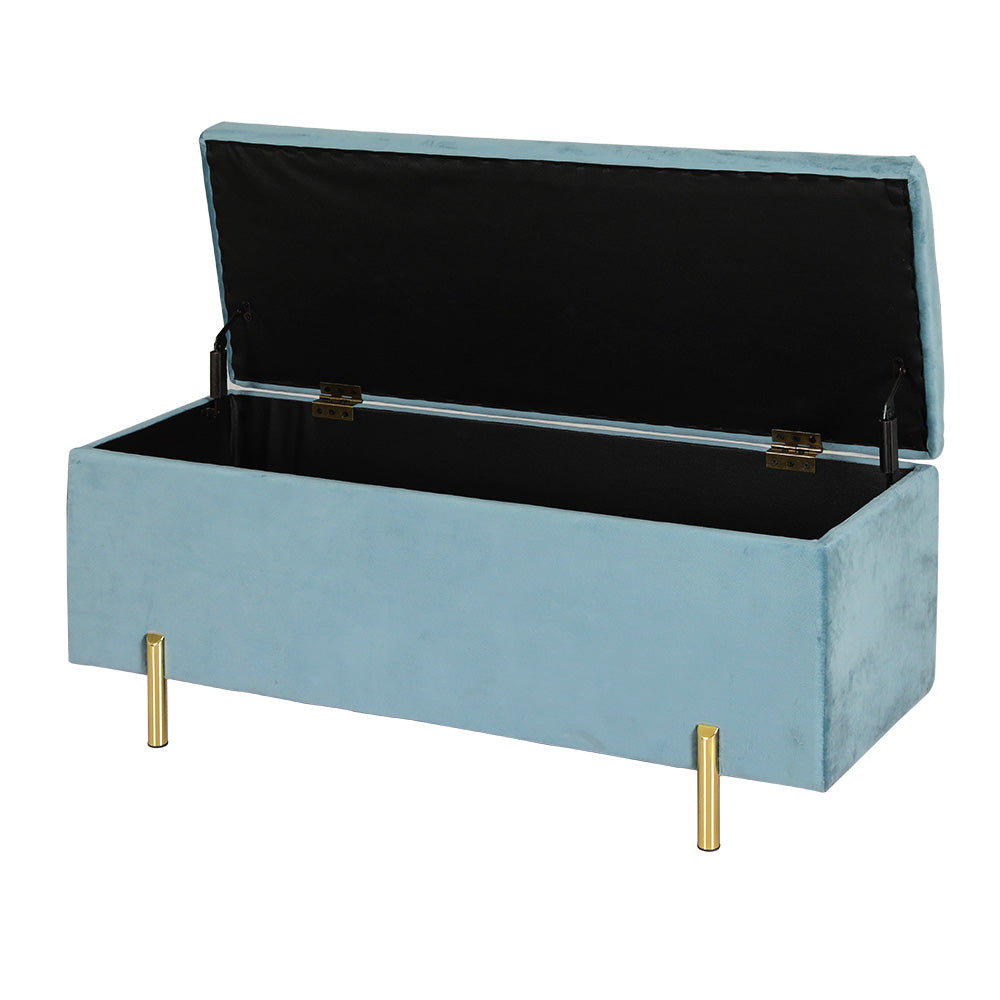 Storage Ottoman Blanket Box Velvet Chest Toy Foot Stool Couch Bed Blue