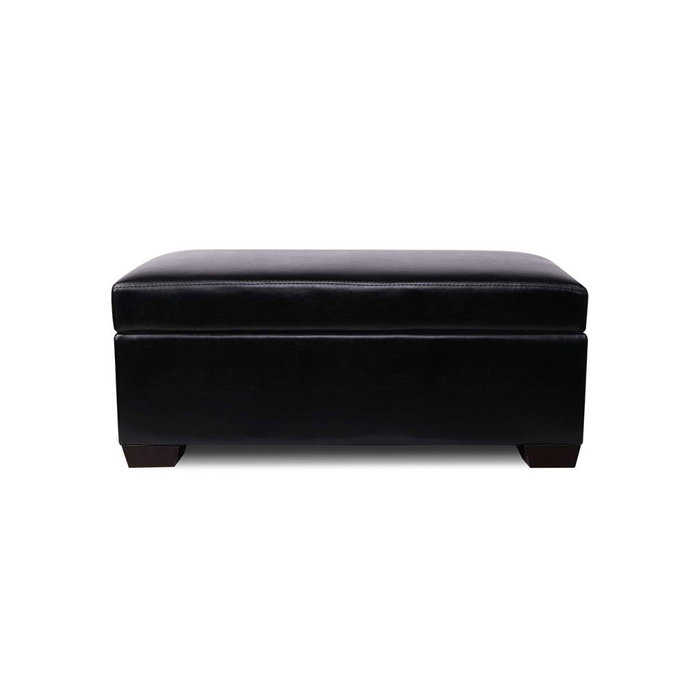 Faux PU Leather Storage Ottoman - Black