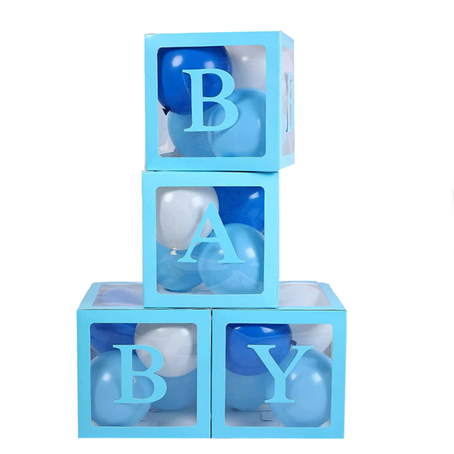 4PCS/Set BABY Balloon Box Cube Blue Boxes Birthday Boy Baby Shower Party