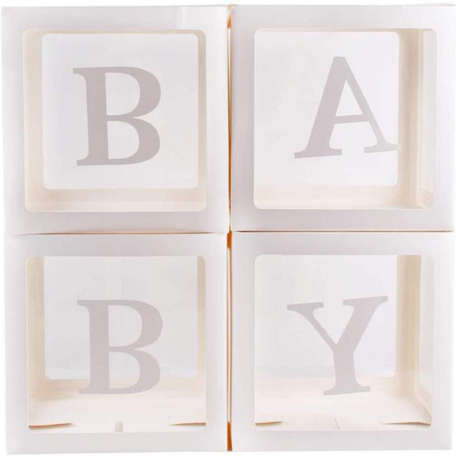 4Pcs/Set BABY Balloon Box Cube Blue Boxes Birthday Boy Baby Shower Party White