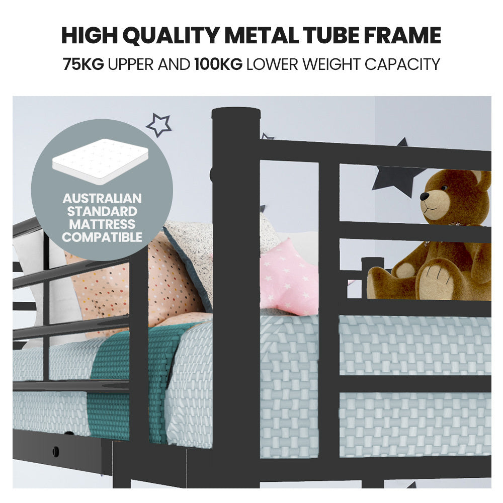 2in1 King Single Metal Bunk Bed Frame, with Modular Design, Dark Matte Grey