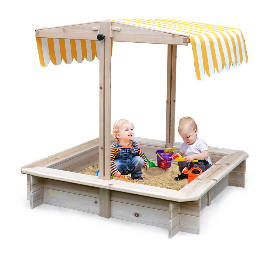 KIDS Sandpit Toy Box Canopy Wooden Outdoor Sand Pit Children Play Cover