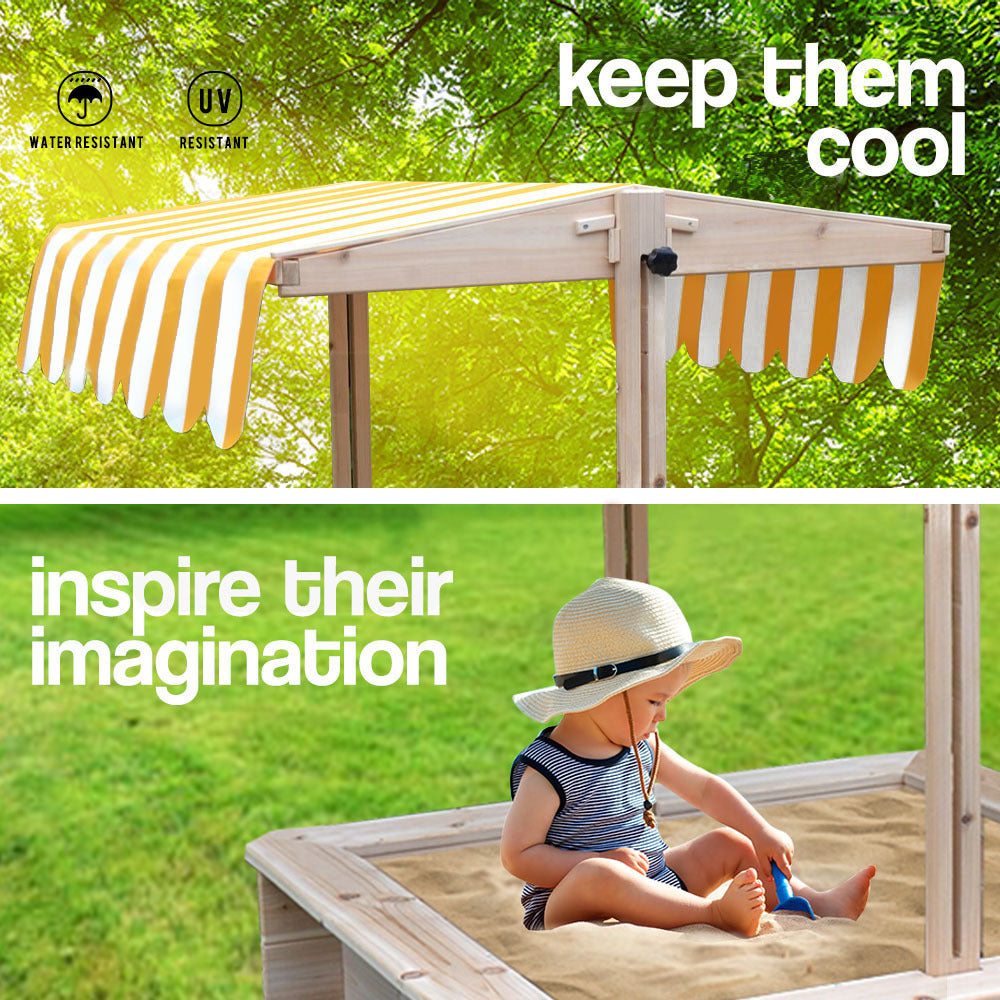 KIDS Sandpit Toy Box Canopy Wooden Outdoor Sand Pit Children Play Cover