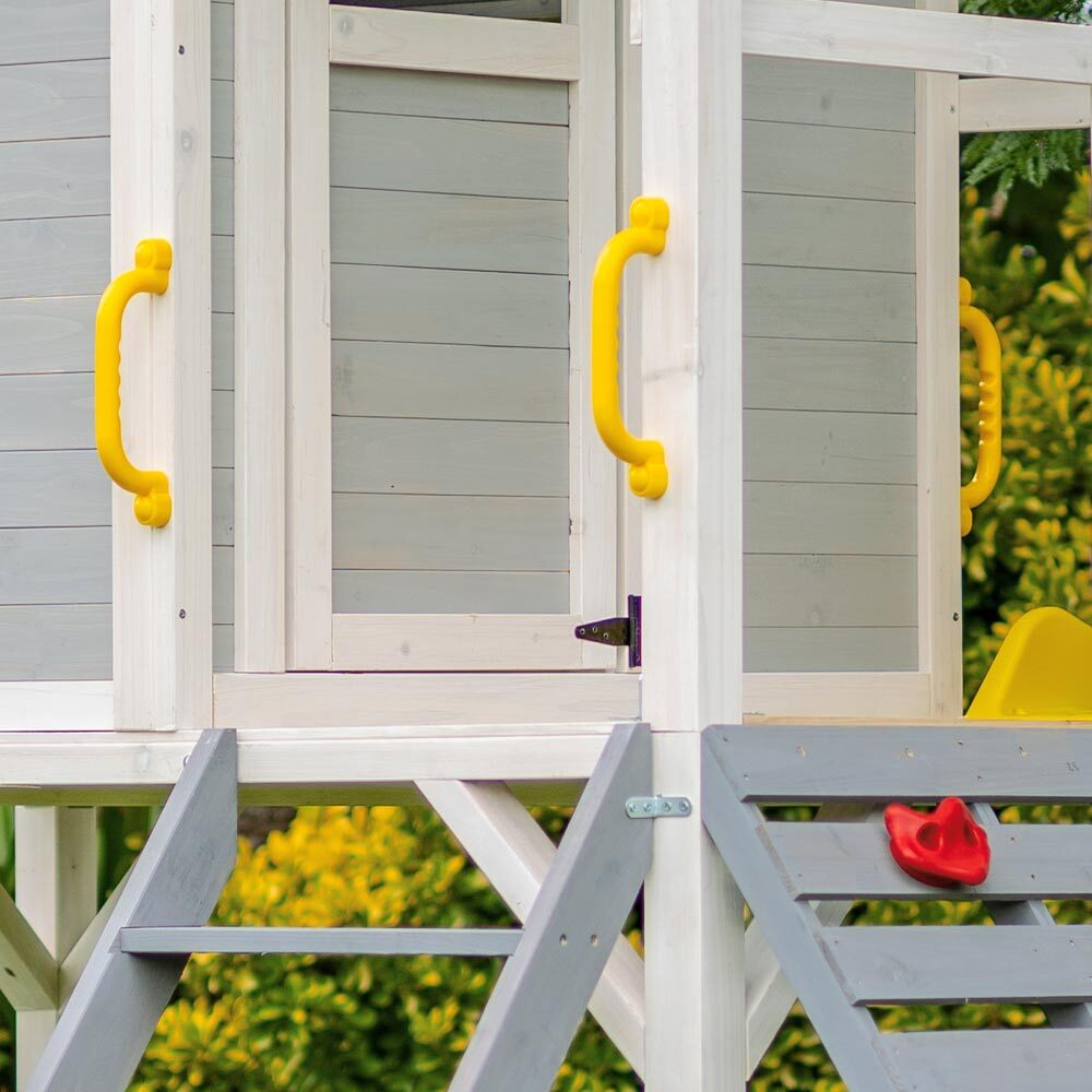 KIDS Wooden Tower Cubby House with Slide, Sandpit, Climbing Wall, Noughts & Crosses