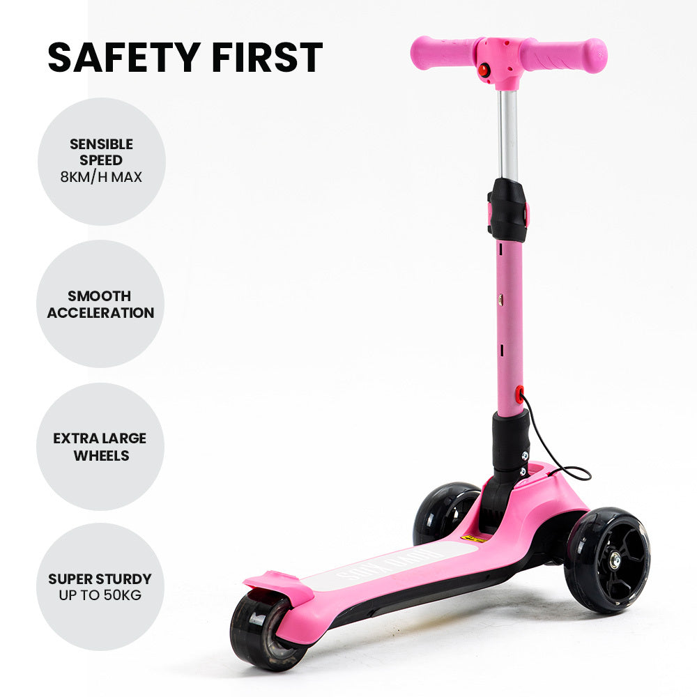 KIDS 3-Wheel Electric Scooter, Ages 3-8, Adjustable Height, Folding, Lithium Battery, Pink