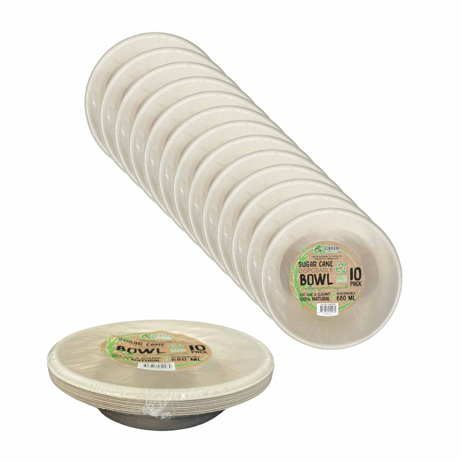 Bulk 24x 10 Pck Eco Disposable Party Wide Bowls 680ml Biodegradable Sugar Cane