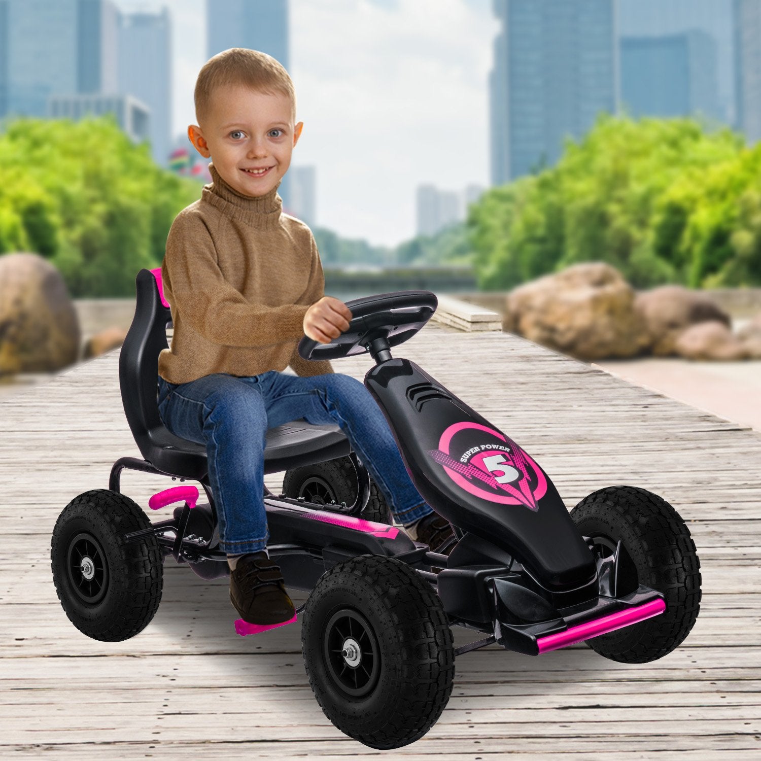 Kids Ride On Pedal Go Kart - Rose Pink