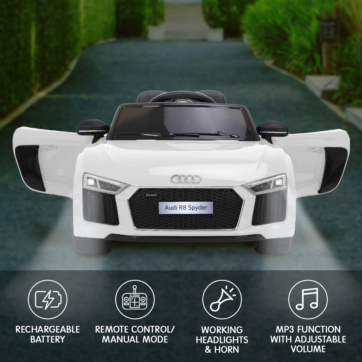 Spyder Audi Licensed Kids Electric Ride On Car Remote Control - White