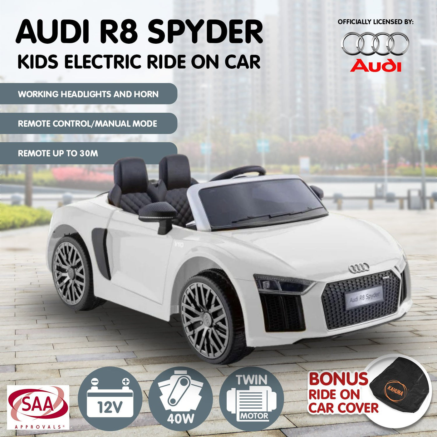 Spyder Audi  Electric Ride On Car Remote Control - White